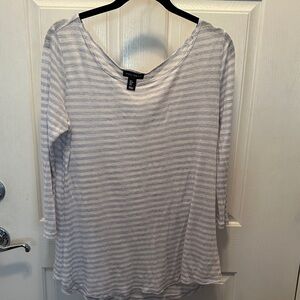 Willi Smith 100% Linen Light Blue Striped 3/4 Sleeve Top Size Small